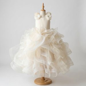 5 Elegant Princess Dresses | Girls Ivory Satin Ruffle Dress with Luxury Details