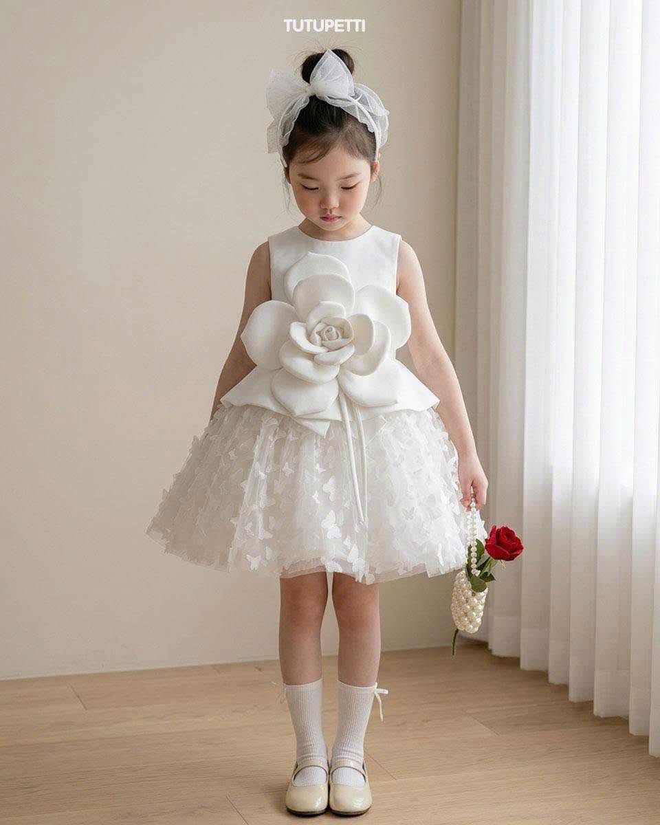 Floral Birthday Dresses – Girls Pink Tulle Dress with Oversized 3D Flower - Image 6
