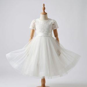 5 Elysian Flower Girl Dresses | Girls Ivory Satin Princess Dress with Elegant Luxury Details