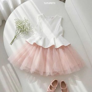 Peplum Birthday Dresses – 1 Charming Delightful Pink White Tulle Dress