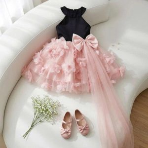 Black and Pink Birthday Dresses – 1 Glamorous Breathtaking Bow Floral Gown