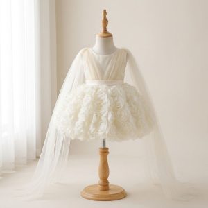 5 Bespoke Flower Girl Dresses | Girls Ivory Satin Princess Dress with Elegant Ruffle Details & Luxury Finish