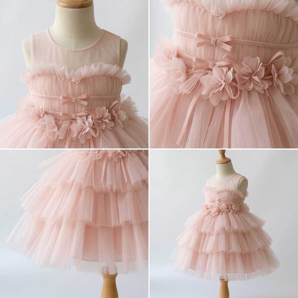 5 Celestial Princess Dresses | Girls Solid Color Tulle Birthday Dress with Elegant Luxury Details - Image 3