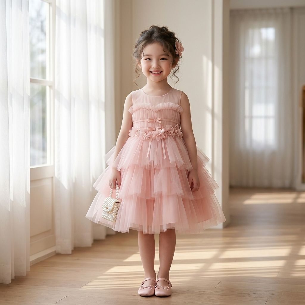 5 Celestial Princess Dresses | Girls Solid Color Tulle Birthday Dress with Elegant Luxury Details - Image 4