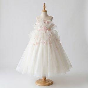 9 Charming Flower Girl Dresses | Ivory Tulle Princess Dress with Delicate 3D Floral Ruffles