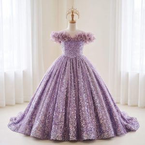 5 Enchanting Princess Dresses | Girls Lavender Sequin Tulle Ball Gown with Ruffle Details