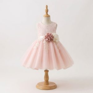 8 Elegant Flower Girl Dresses | Girls Blush Pink Lace Tulle Dress with Romantic Floral Waist Details