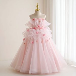 5 Enchanting Flower Girl Dresses | Girls Pink Tulle Ball Gown with Floral Ruffle Details